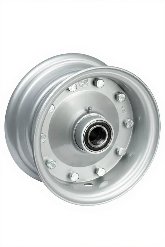 Felge 4.00 E - 9 Stahl Gabelmont., Kugellager, 35x120/120 1010 kg - 40 km/h, Silber RAL9006